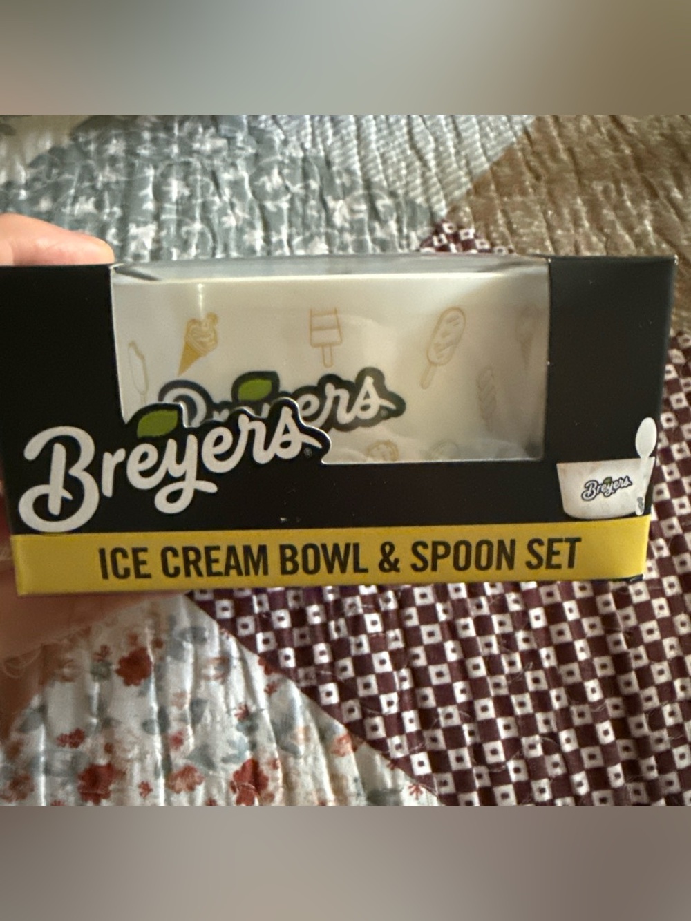 Breyers Ice Cream Bowl & Spoon Set - White with Gold Accents plastic